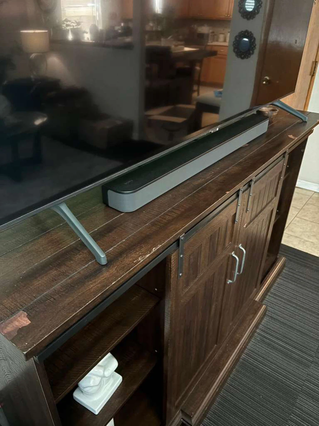 Dark Wood Barn Door TV Stand Console - photo 4