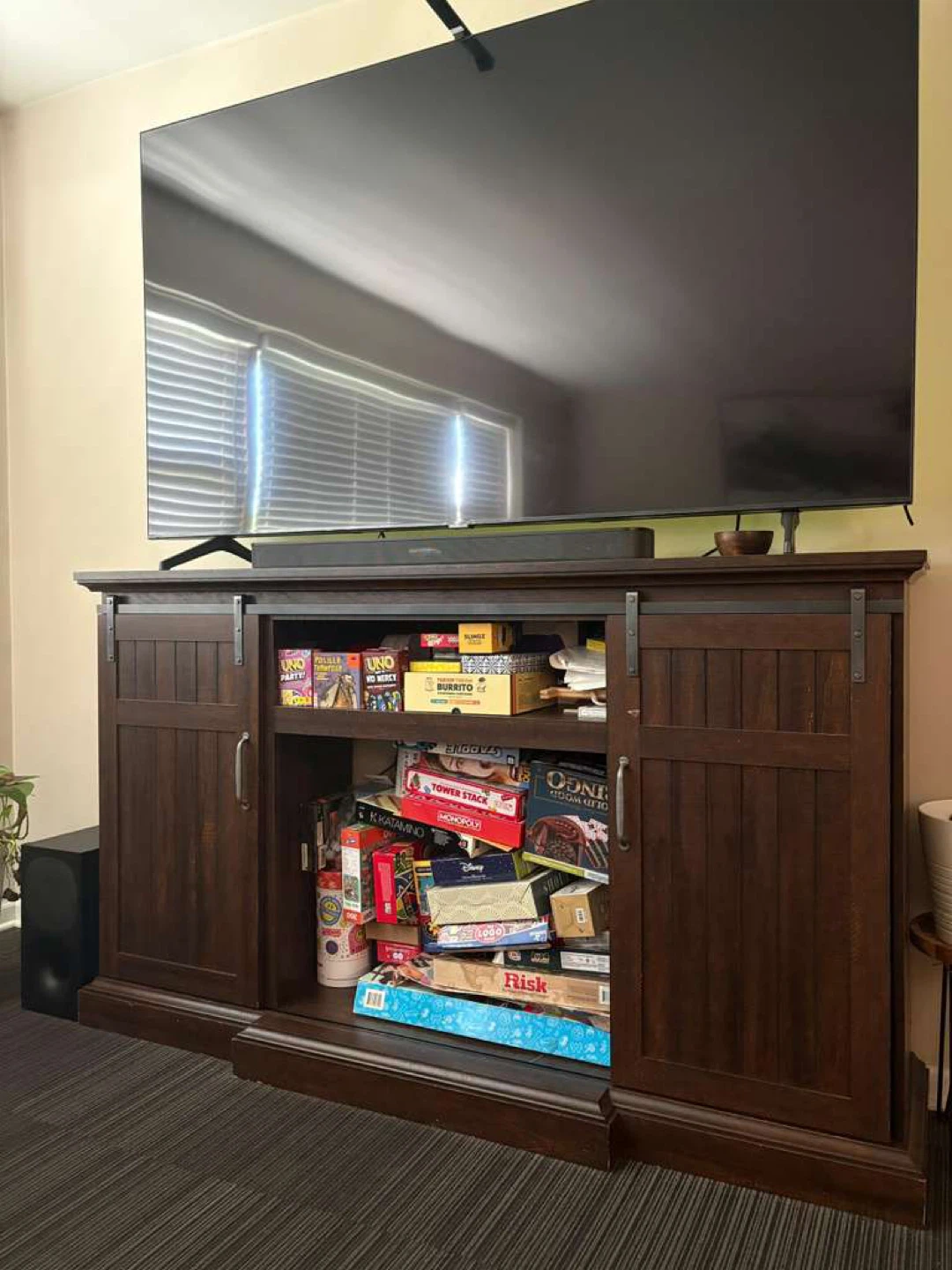 Dark Wood Barn Door TV Stand Console - photo 5