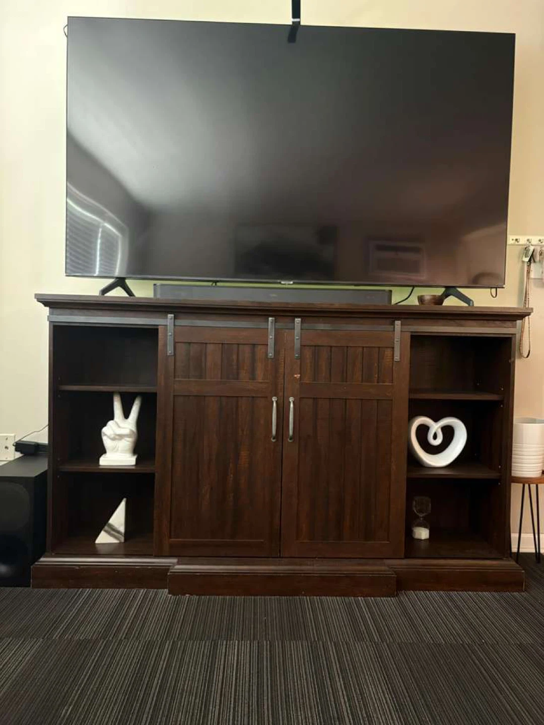 Dark Wood Barn Door TV Stand Console
