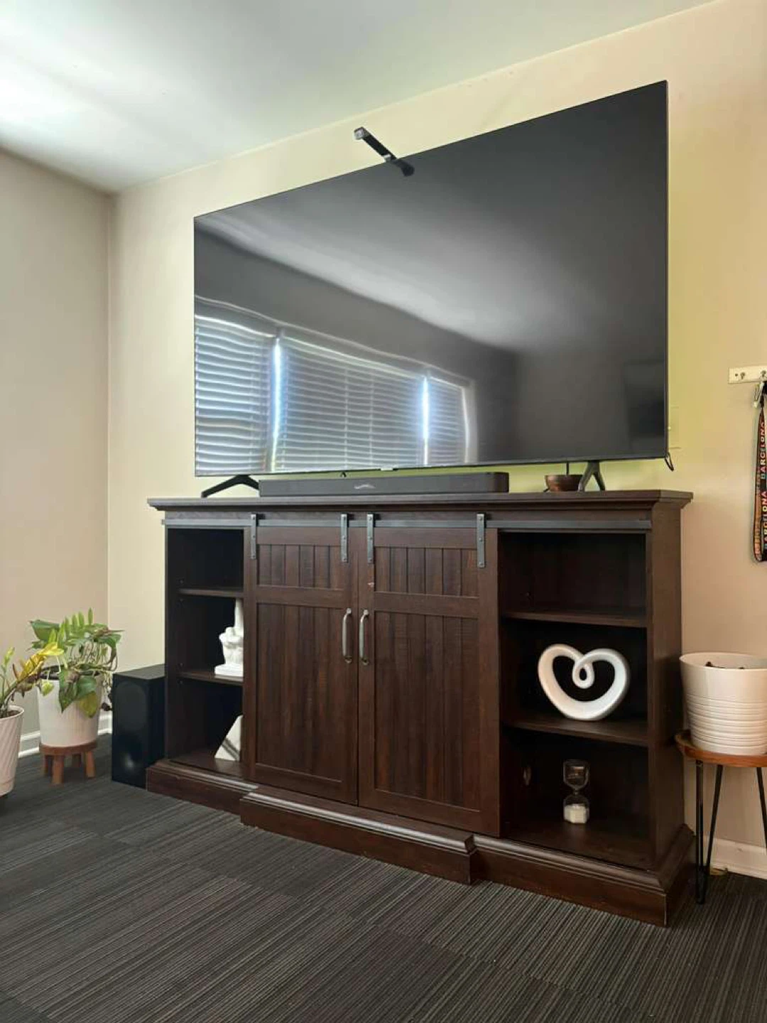 Dark Wood Barn Door TV Stand Console - photo 2