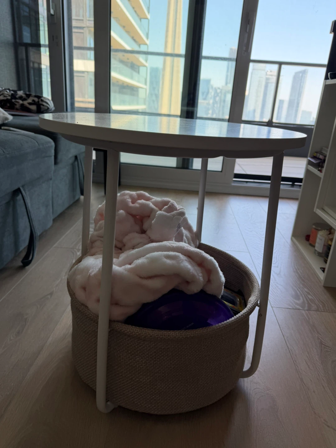 White Side Table with Storage Basket