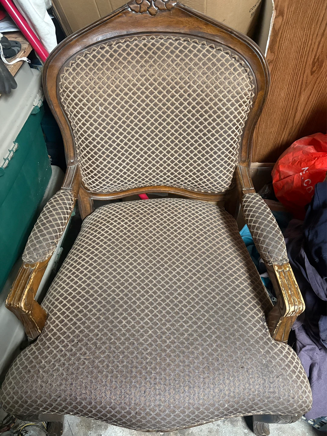 Ornate Accent Chair - Brown Damask Fabric