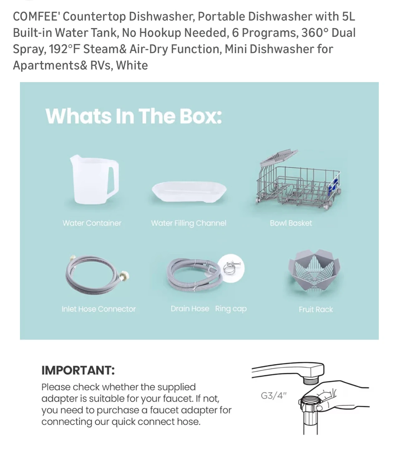 Comfee Countertop Portable Dishwasher - White - photo 5