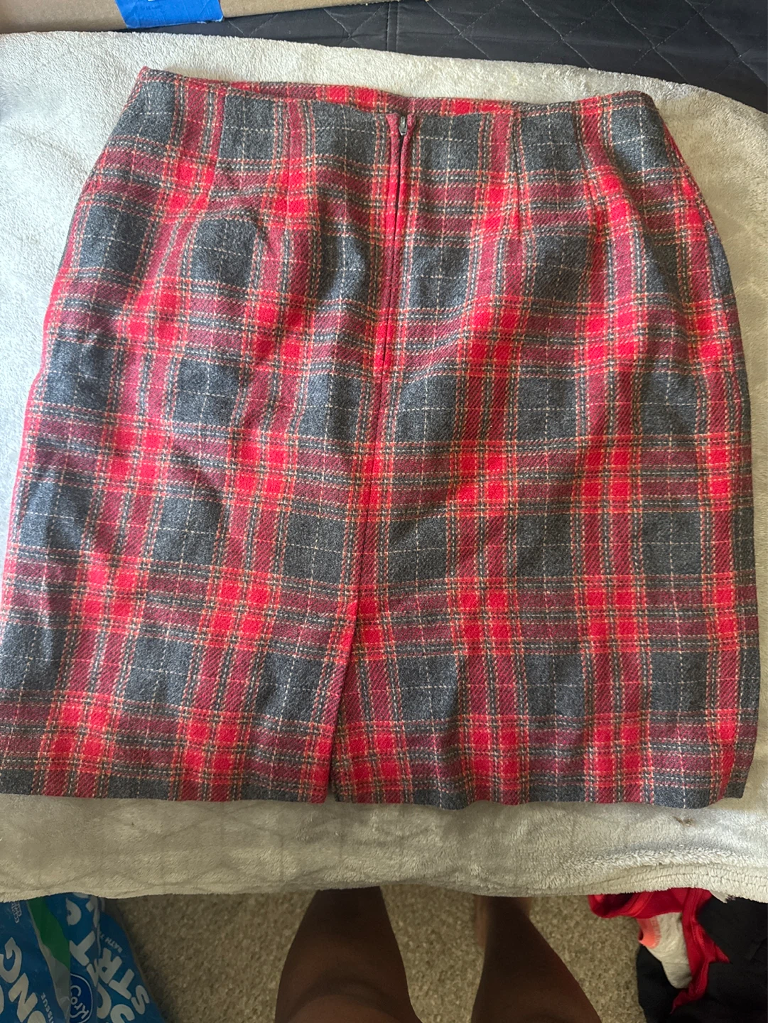 Plaid Pencil Skirt - Red/Grey