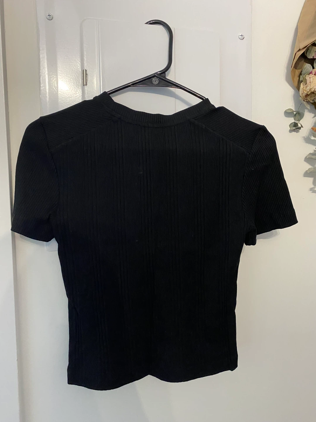 Black Ribbed T-Shirt - Zara Size S - photo 2