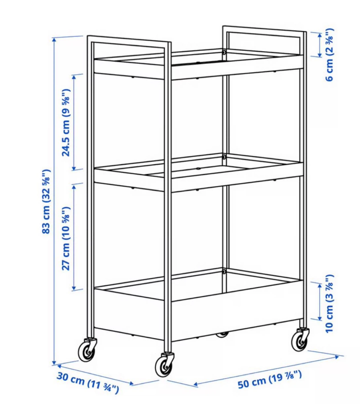 NISSAFORS Utility cart, black, 19 7/8x11 3/4x32 5/8 " - photo 3