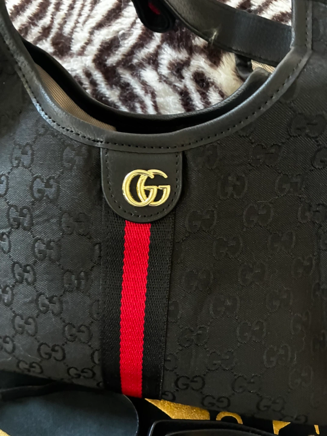 Gucci Black Monogram Hobo Bag with Red Stripe - photo 3