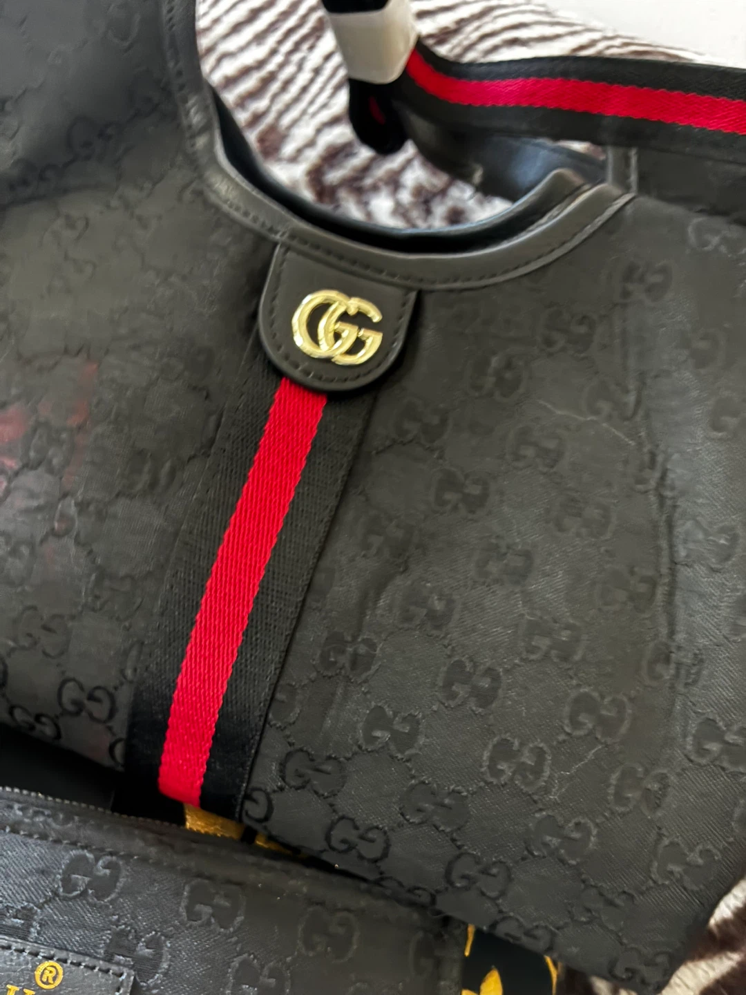 Gucci Black Monogram Hobo Bag with Red Stripe - photo 4
