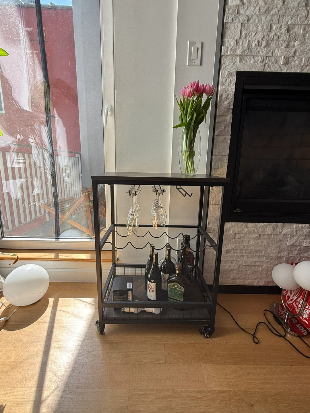 Rolling Bar Cart with Wine Rack