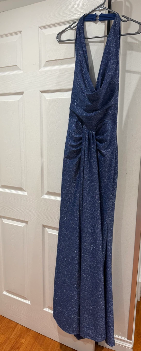 Blue Sparkly Halter Maxi Dress