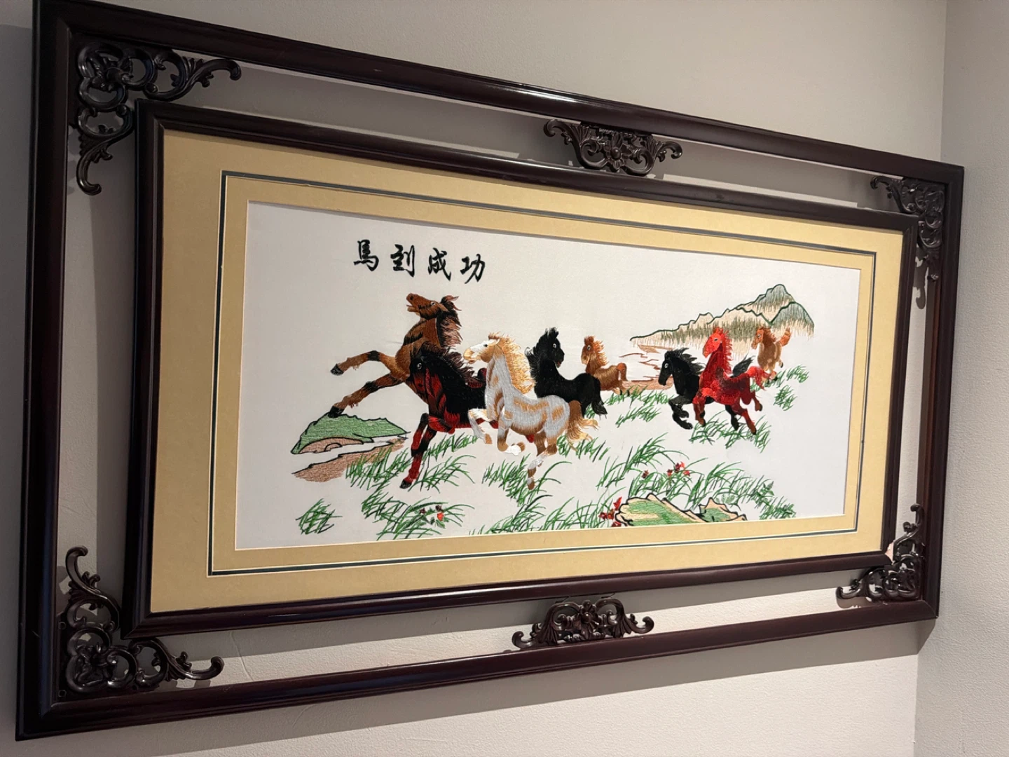 Framed Horse Embroidery Art