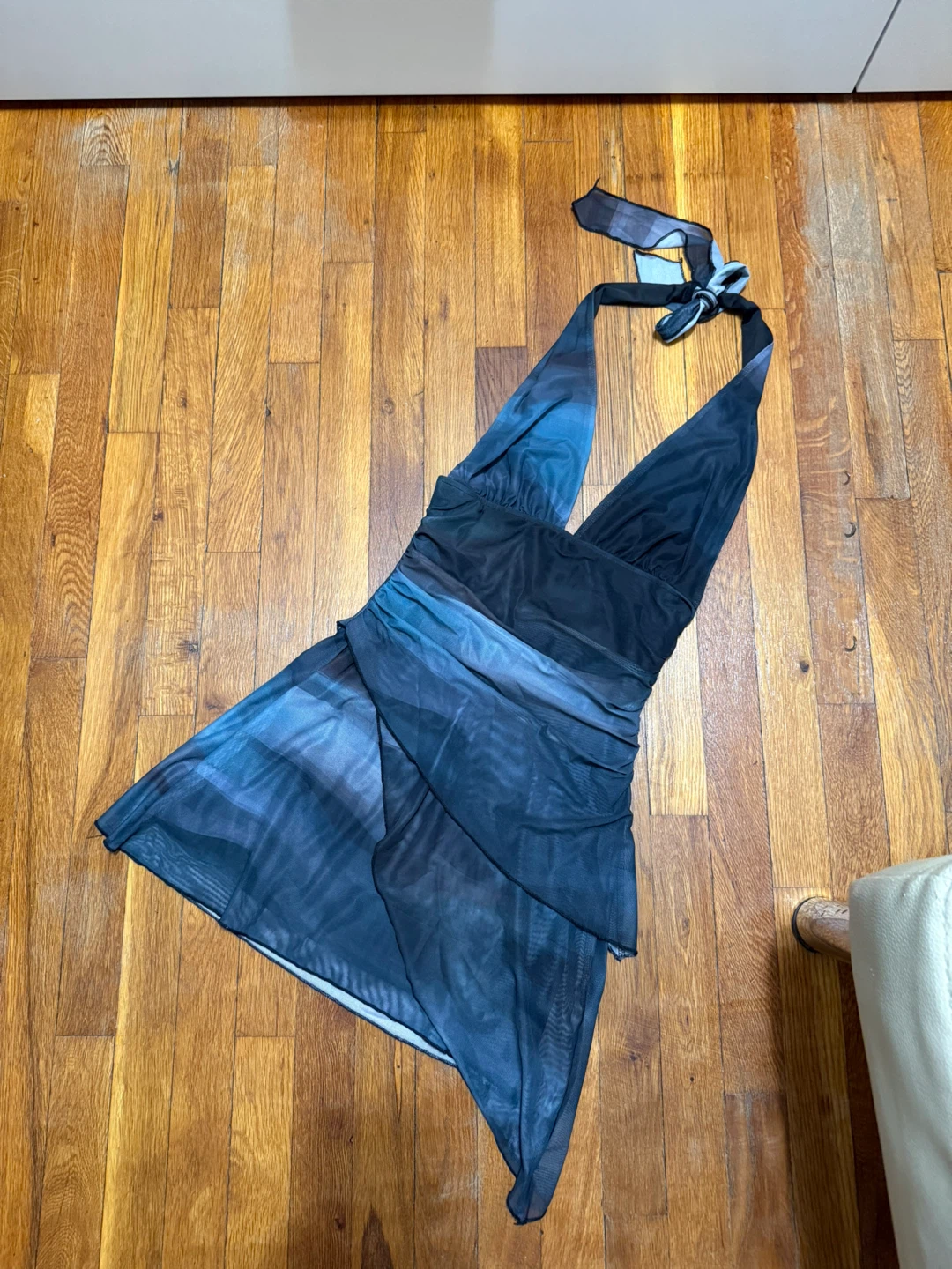 SHEIN Black Halter Ruched Mesh Dress