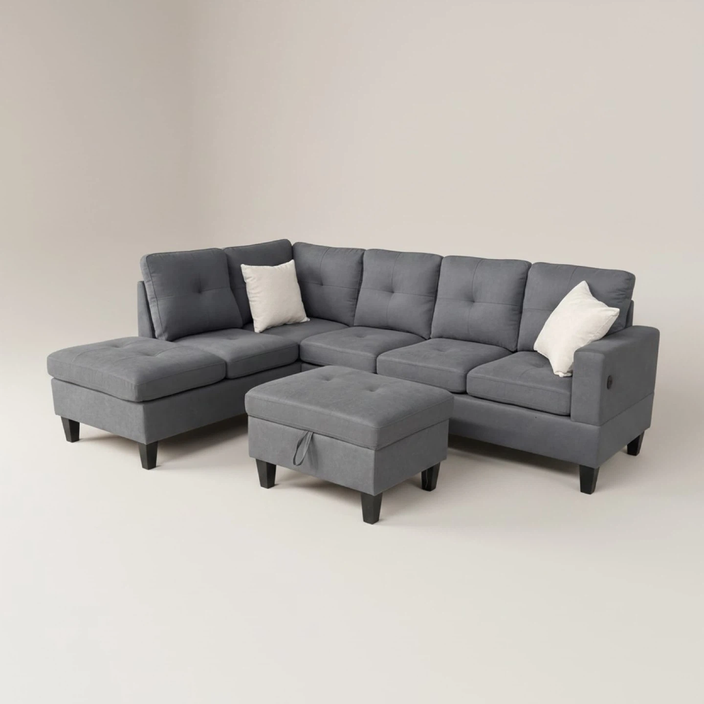 Grey Sectional Sofa with Storage Ottoman - photo 3