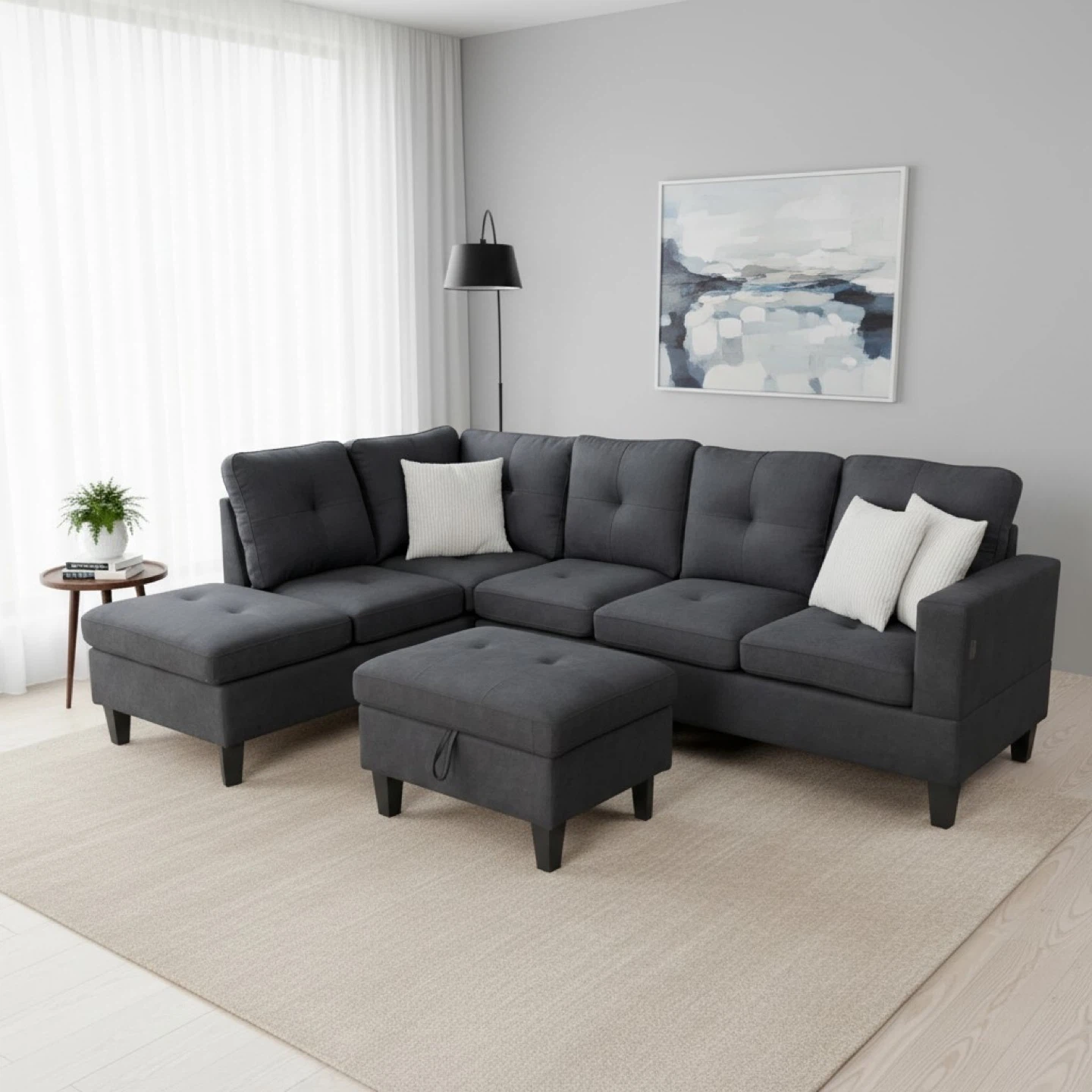 Grey Sectional Sofa with Storage Ottoman - photo 2