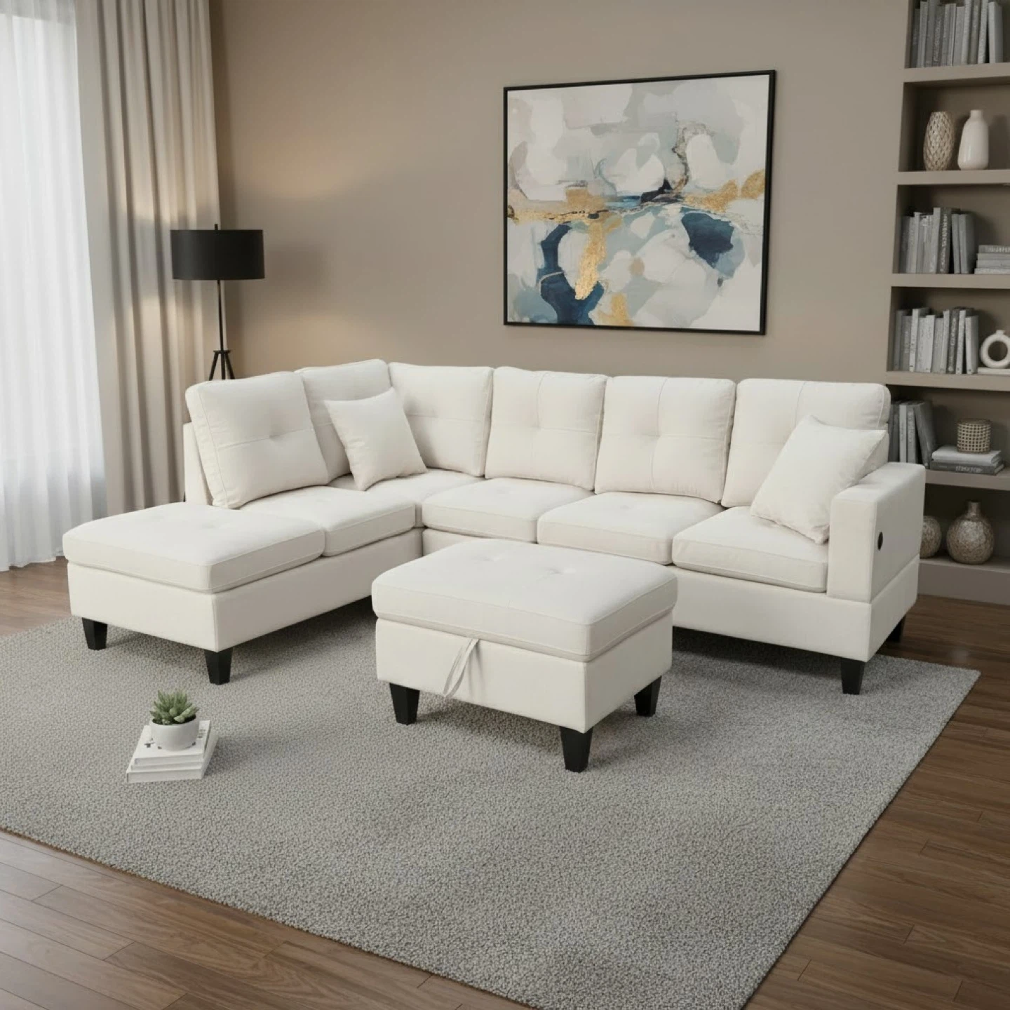 Grey Sectional Sofa with Storage Ottoman
