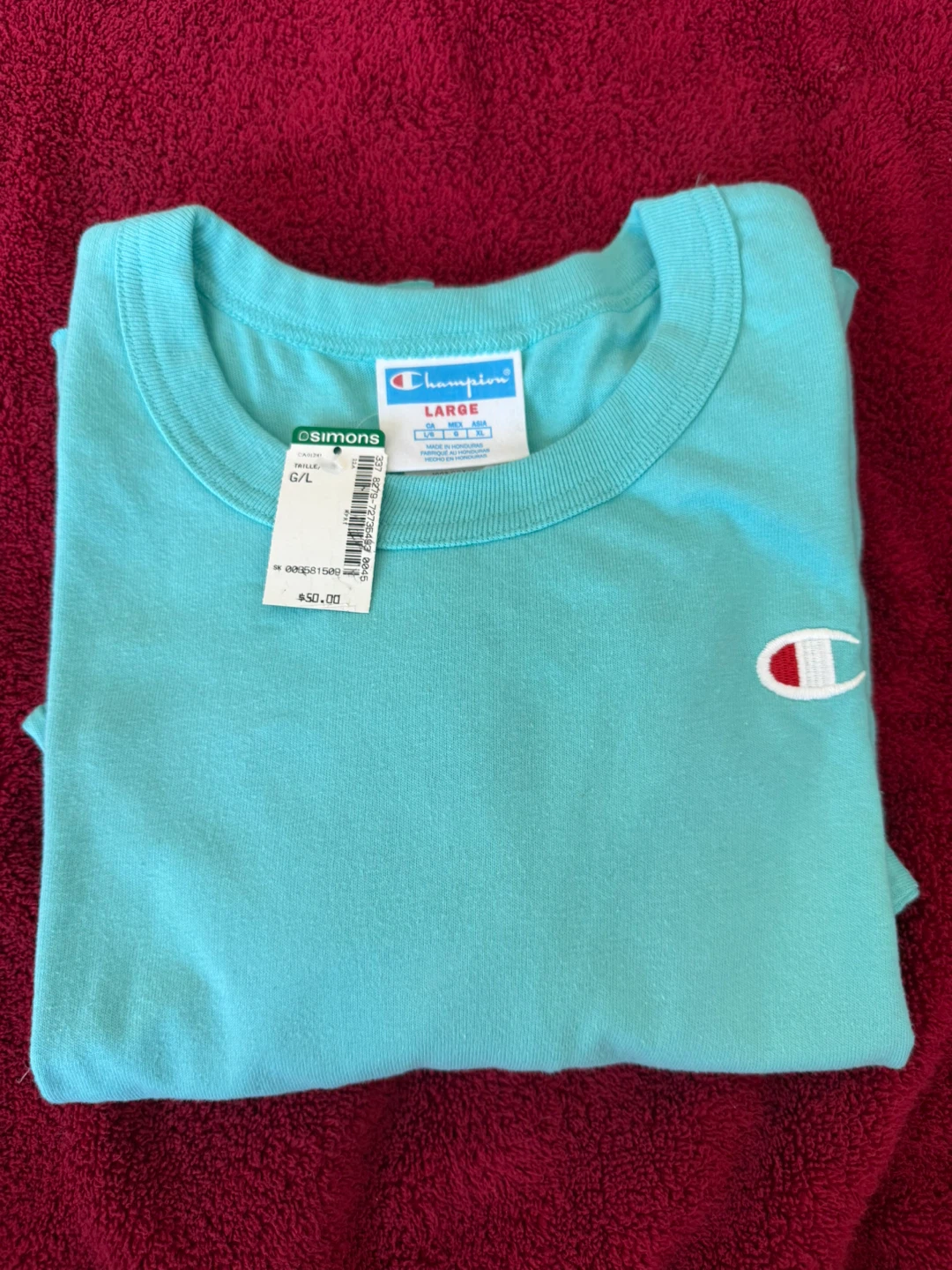 Champion Long Sleeve T-Shirt - Aqua - Size L