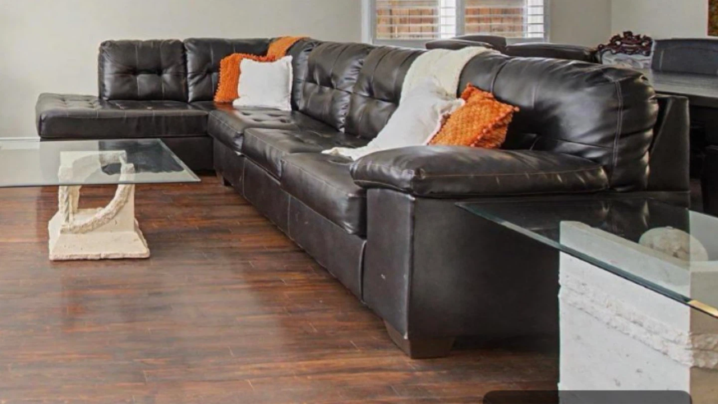 Black Leather Sectional Sofa - photo 2