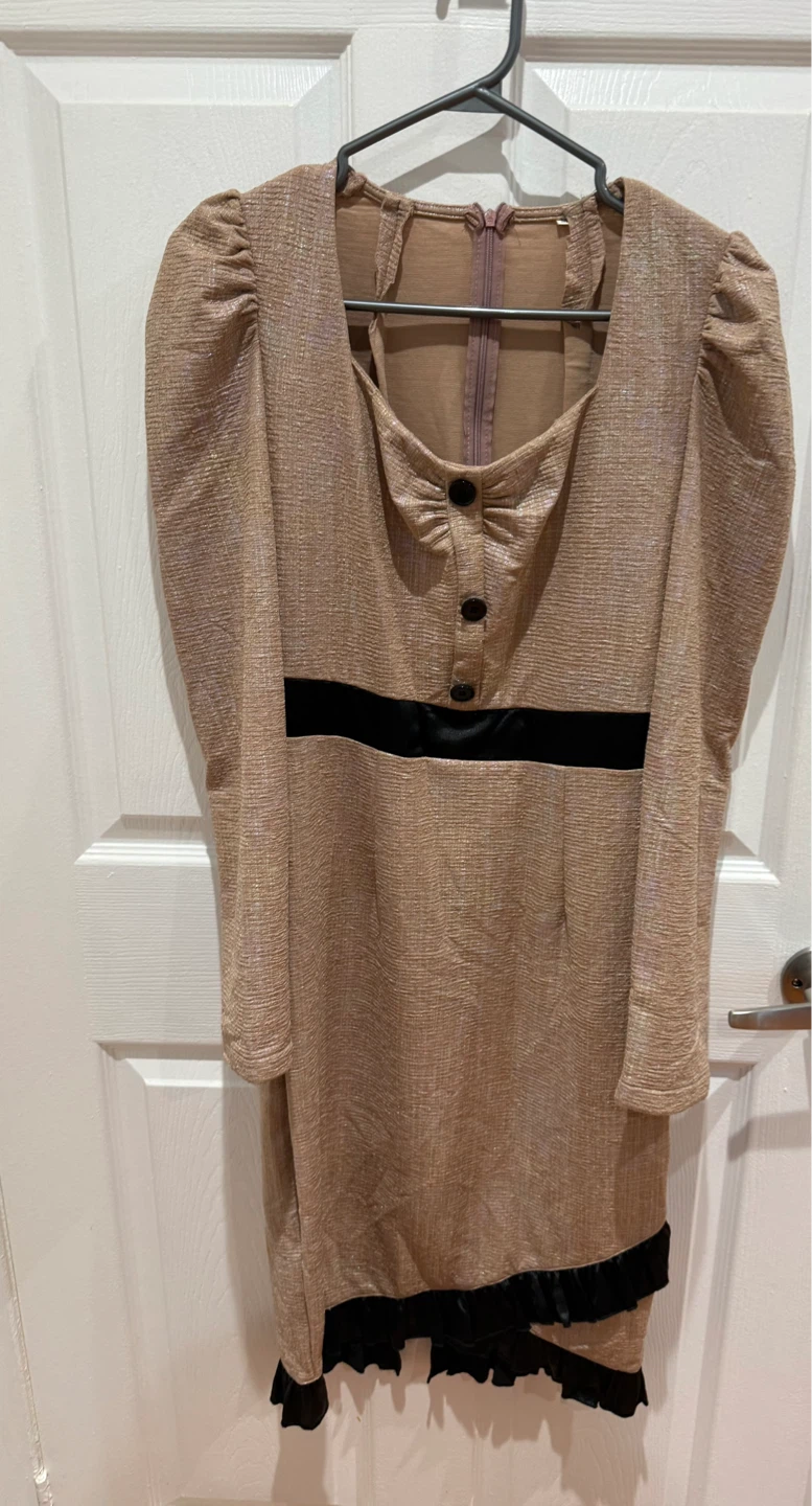 Tan Dress with Black Belt - Size M