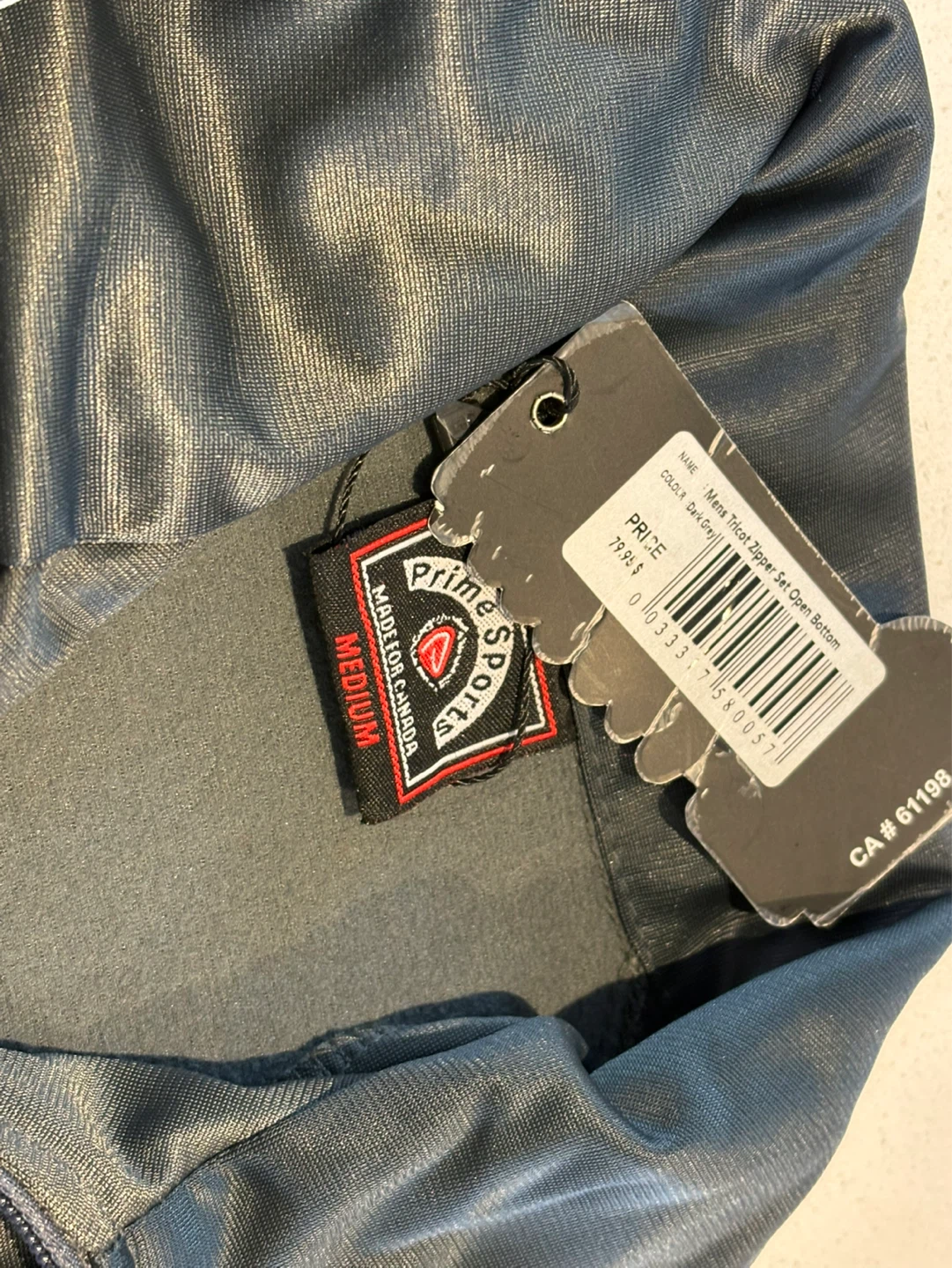 Prime Sports Men's Track Jacket - Grey, Medium - photo 3