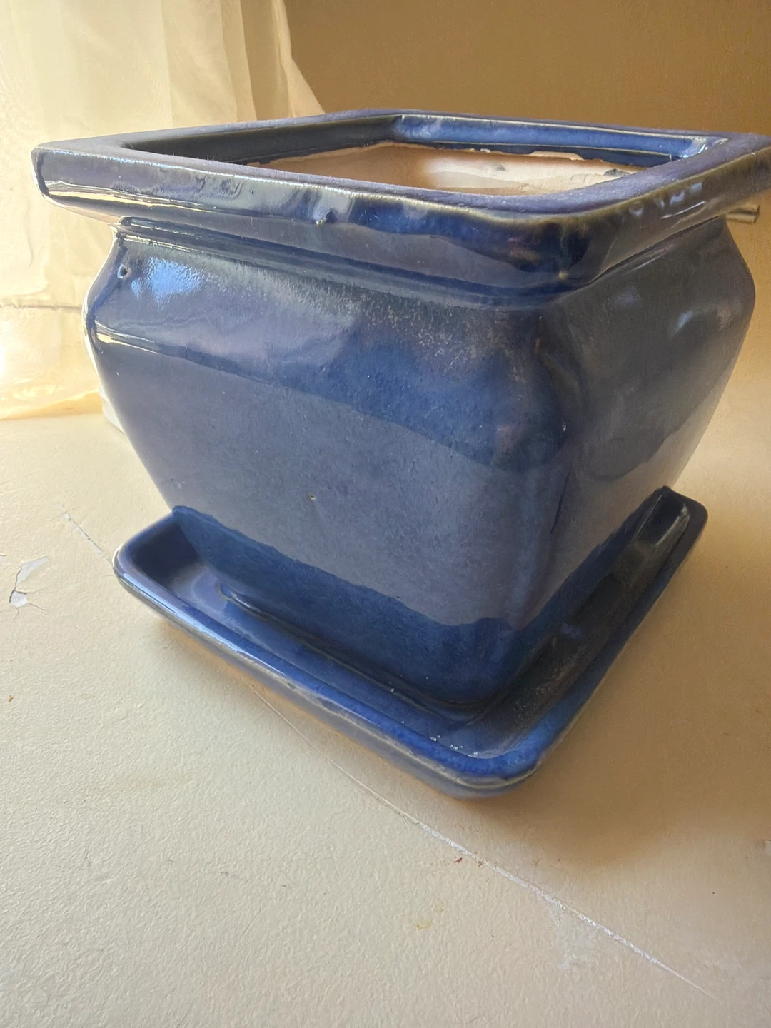 Mira 6" Blue Ceramic Planter Pot with Saucer - photo 3