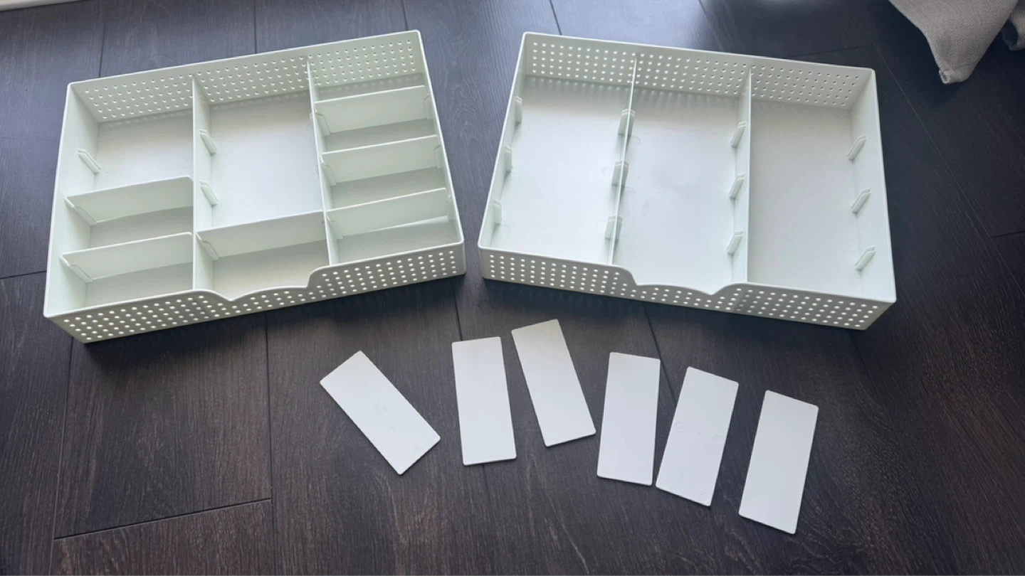 Set of 2 White Modular Drawer Organizers with Dividers - photo 4