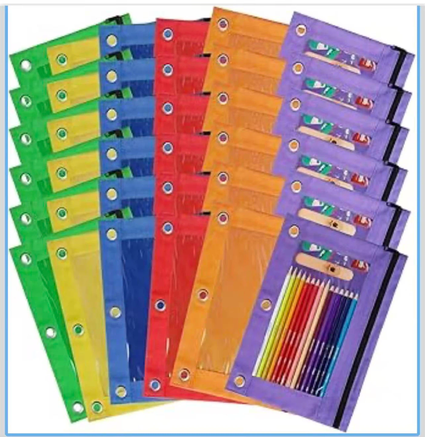 3-Ring Binder Pencil Pouch with Transparent Window