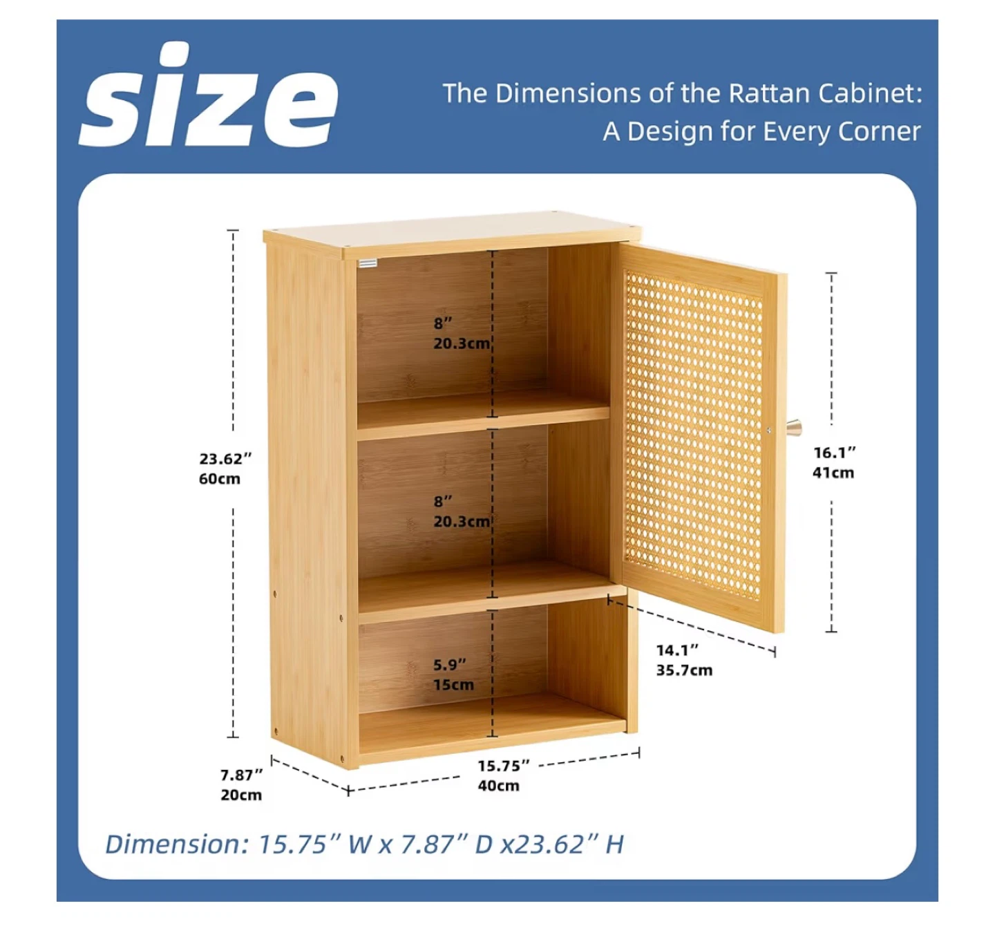 Rattan Bathroom Wall Cabinet - Natural - photo 2