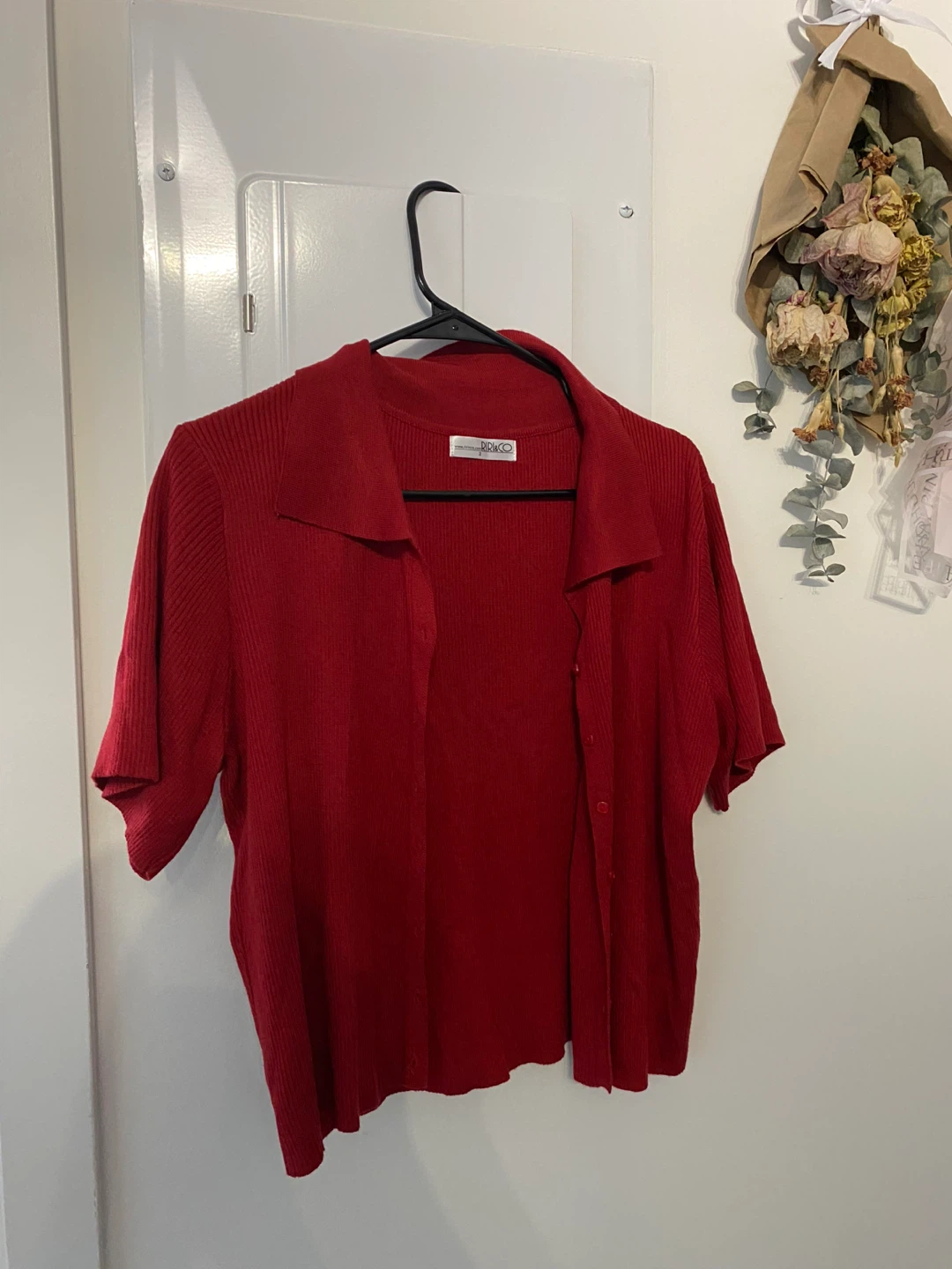 RIRICO & CO Red Knit Short Sleeve Collared Shirt Size 2