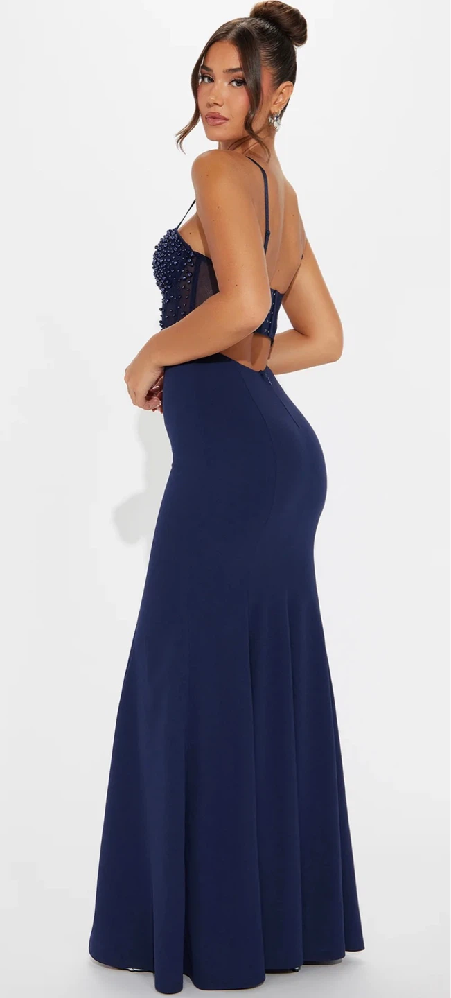 Fashion Nova Bella Embellished Gown - Navy, Size L - photo 3