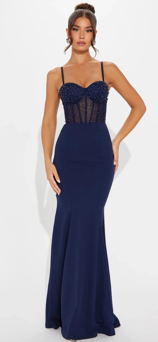 Fashion Nova Bella Embellished Gown - Navy, Size L - photo 2