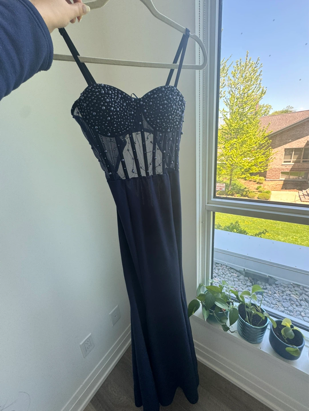 Fashion Nova Bella Embellished Gown - Navy, Size L - photo 4