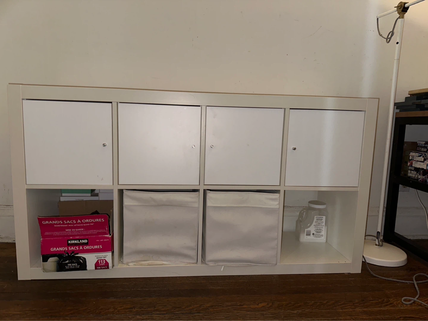White 8-Cube Storage Unit with Doors and Bins