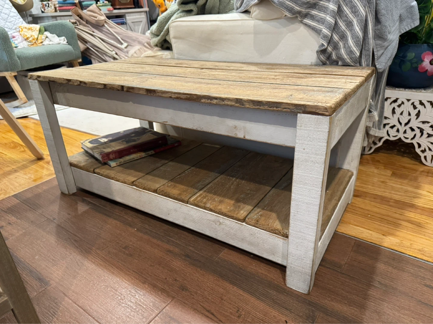 Rustic Wood Coffee Table with Shelf
