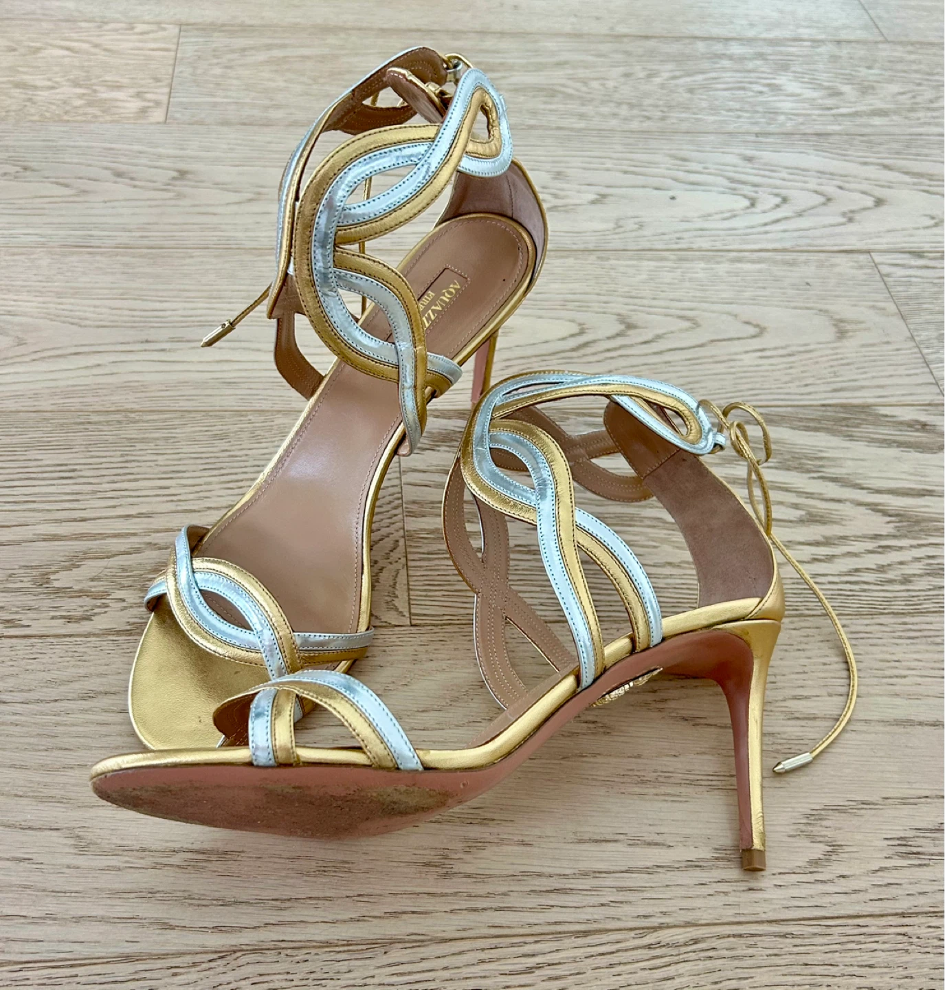 Aquazzura Gold & Silver Strappy Heels