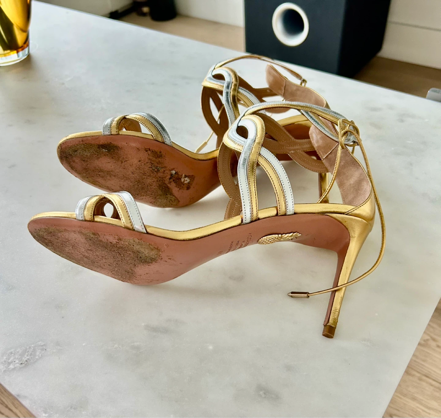 Aquazzura Gold & Silver Strappy Heels - photo 2