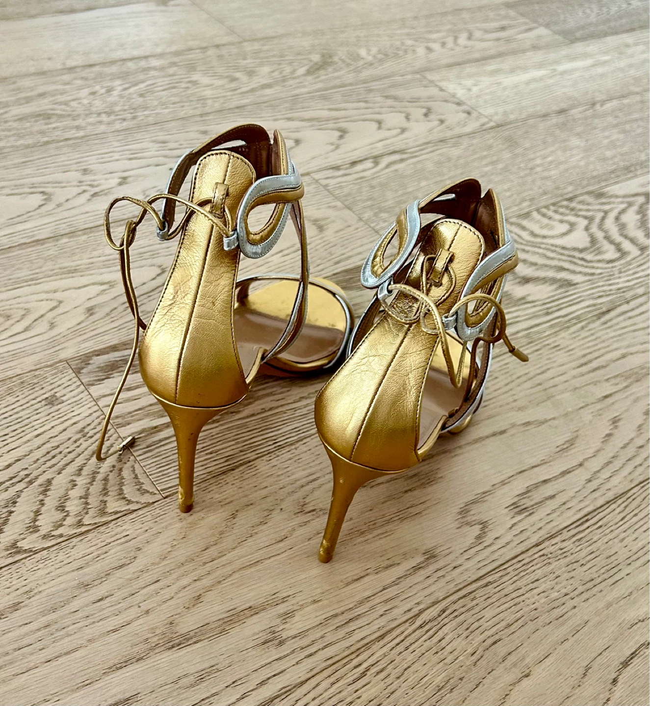 Aquazzura Gold & Silver Strappy Heels - photo 3