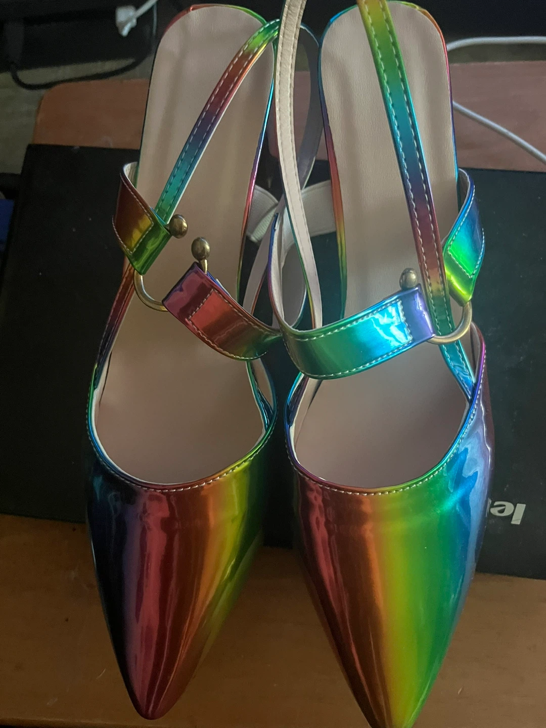 Rainbow Metallic Pointed Toe Slingback Heels