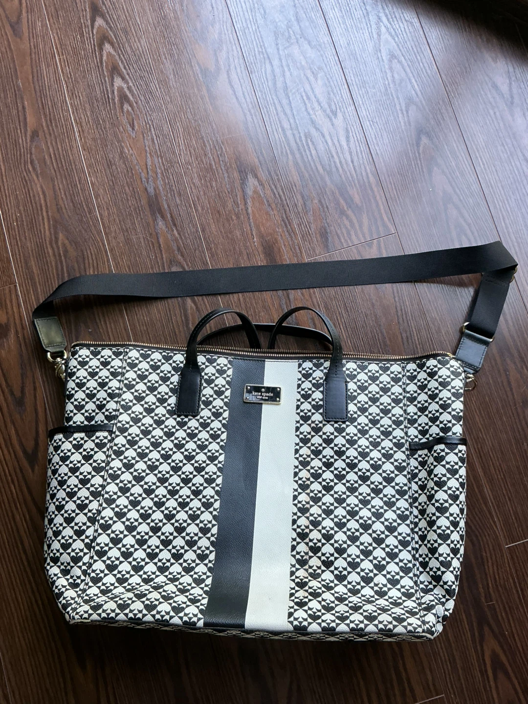 Kate Spade Black & White Spade Pattern Diaper Bag