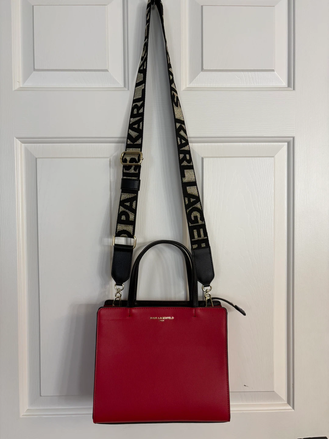 Karl Lagerfeld Paris Red Leather Top Handle Bag