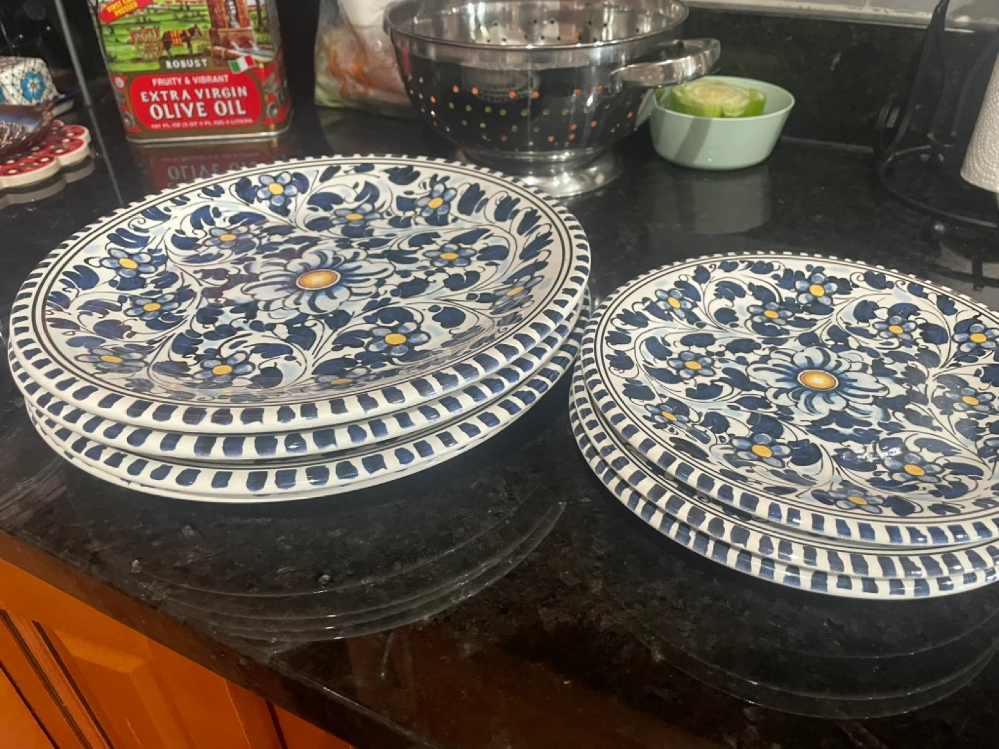 Set of 4 Hand-Painted Ceramic Dinner Plates