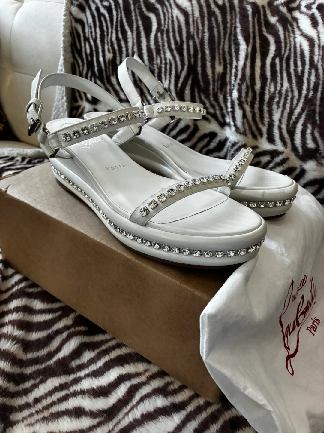 Authentic Christian Louboutin Leather Flat Sandals Size Unknown