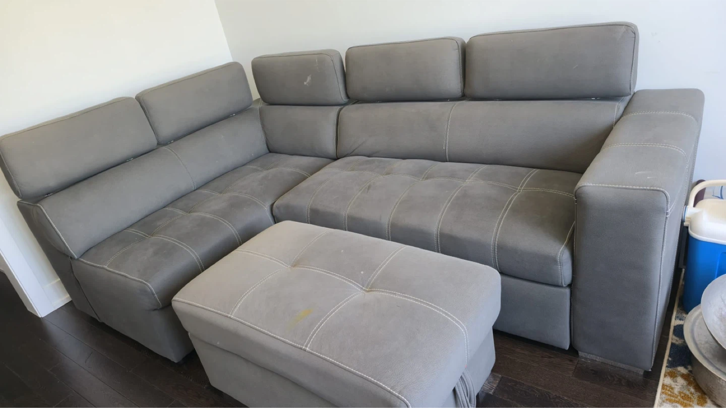 Drake 3-Piece Faux Suede Sleeper Sectional with Storage Ottoman - photo 2