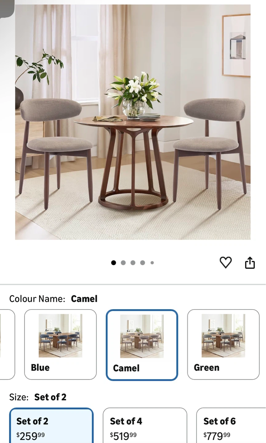 Beautiful Wooden Dining Chairs - Set of 2, Camel Fabric