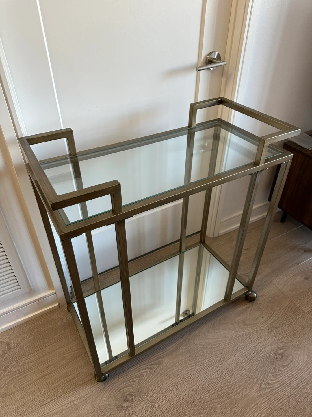 Antique Brass/Gold Metal Mirrored & Glass Bar Cart