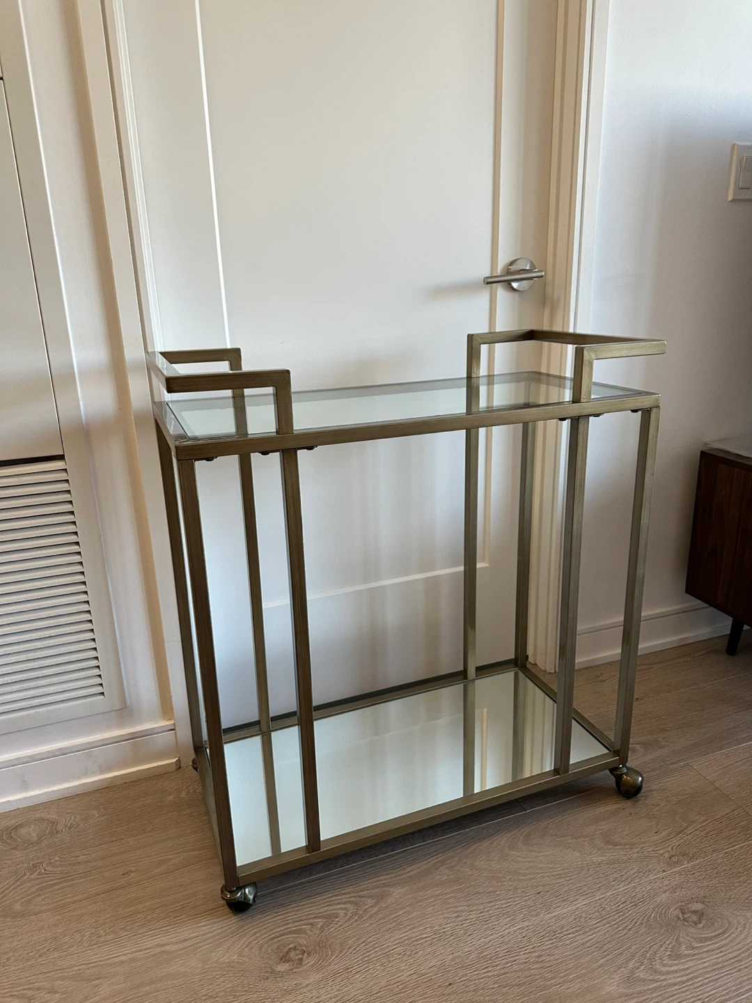 Antique Brass/Gold Metal Mirrored & Glass Bar Cart - photo 2