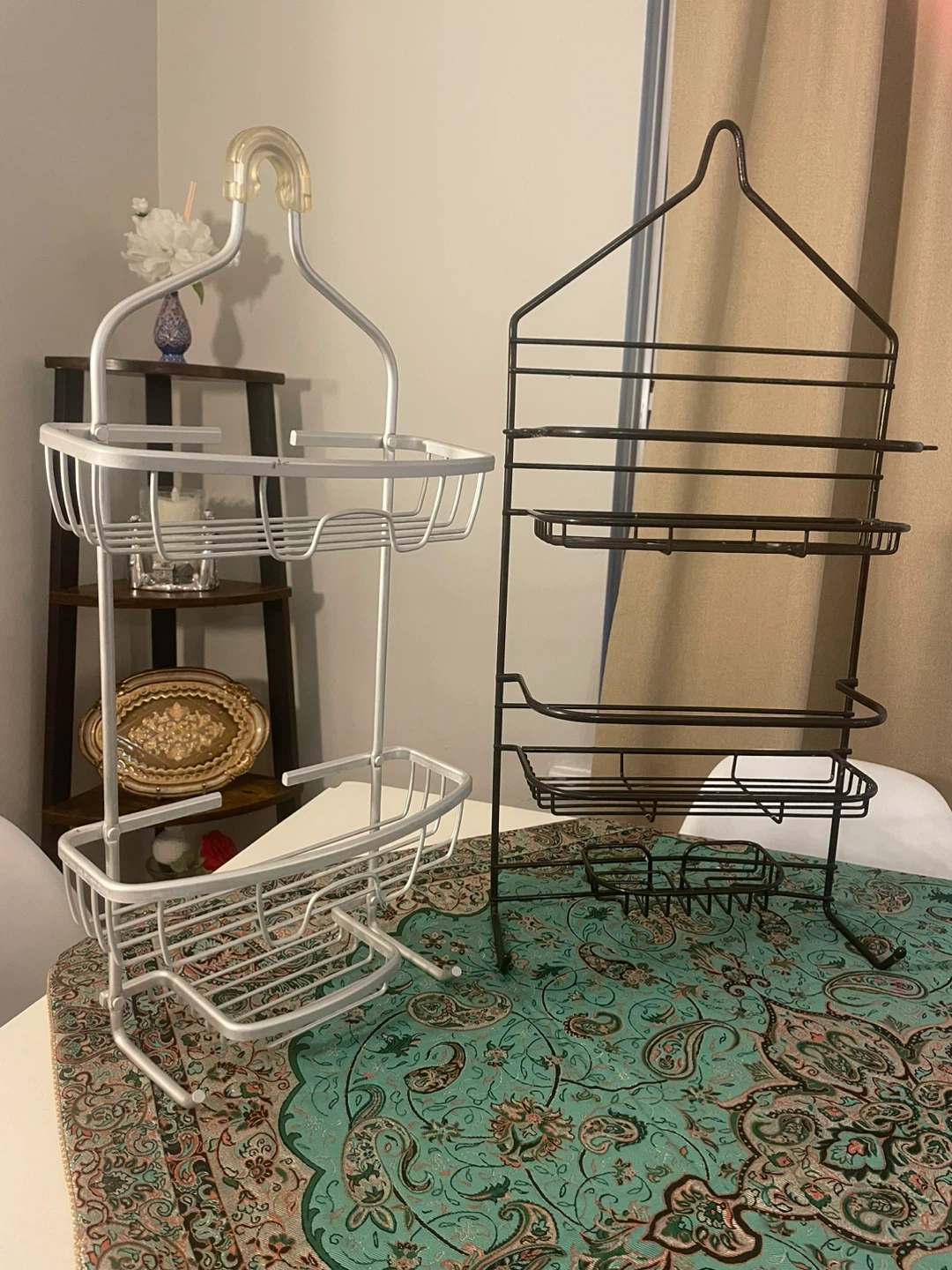 2 Shower Caddies - Silver and Black Metal