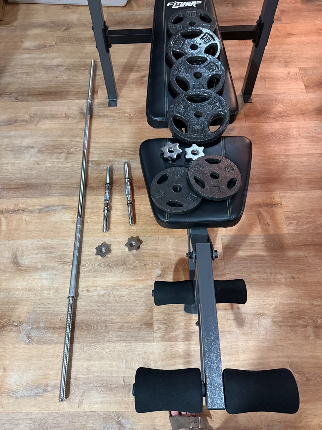 Fitness Gear Weight Bench with Barbell and Weight Plates