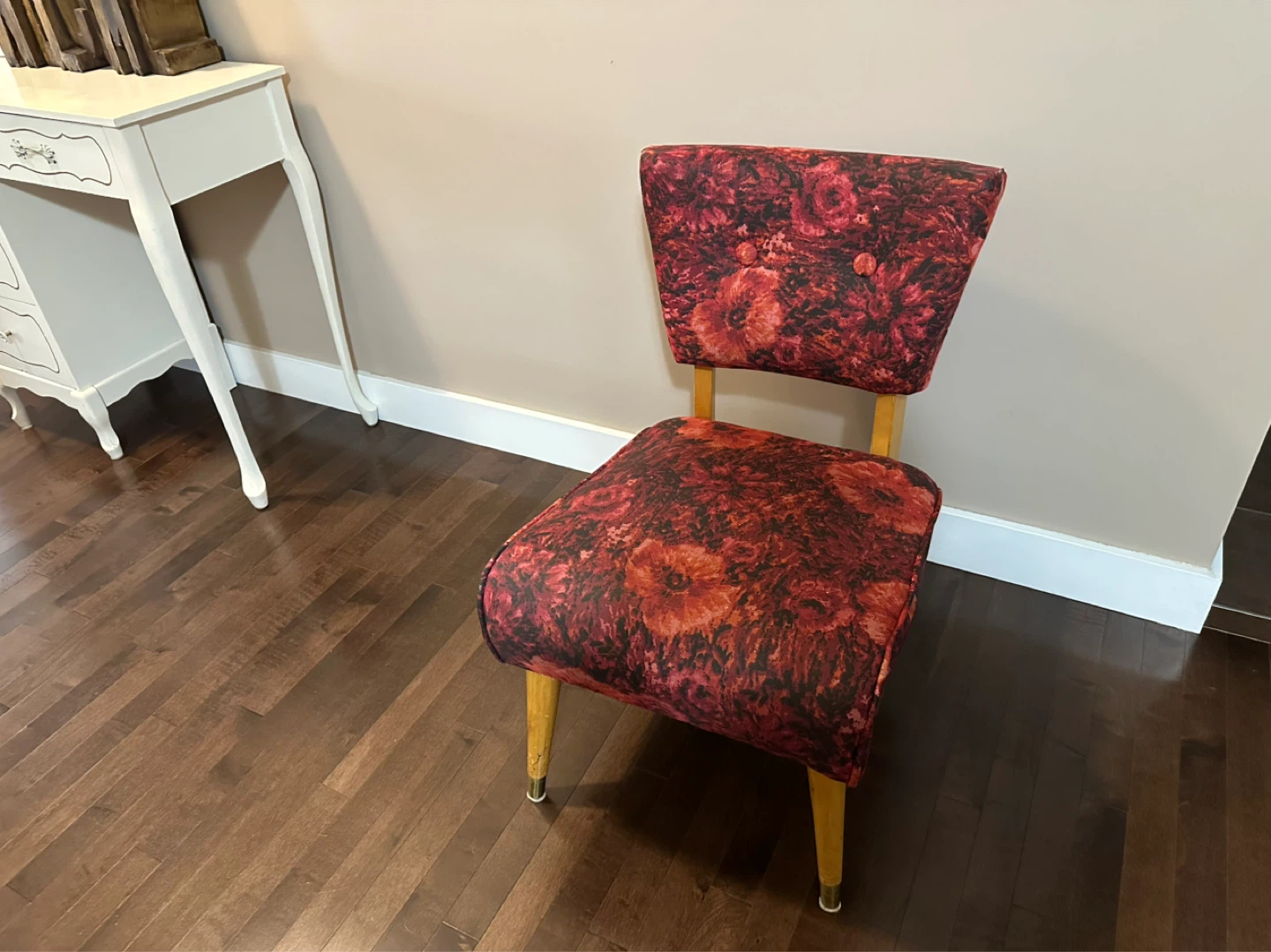 Vintage Red Floral Accent Chair