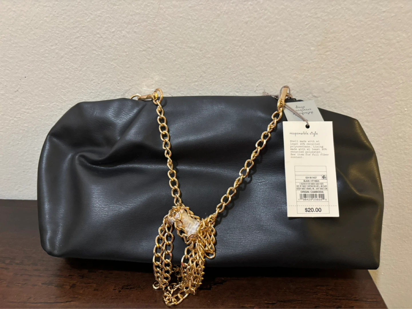 NEW Black Clutch Bag with Gold Chain