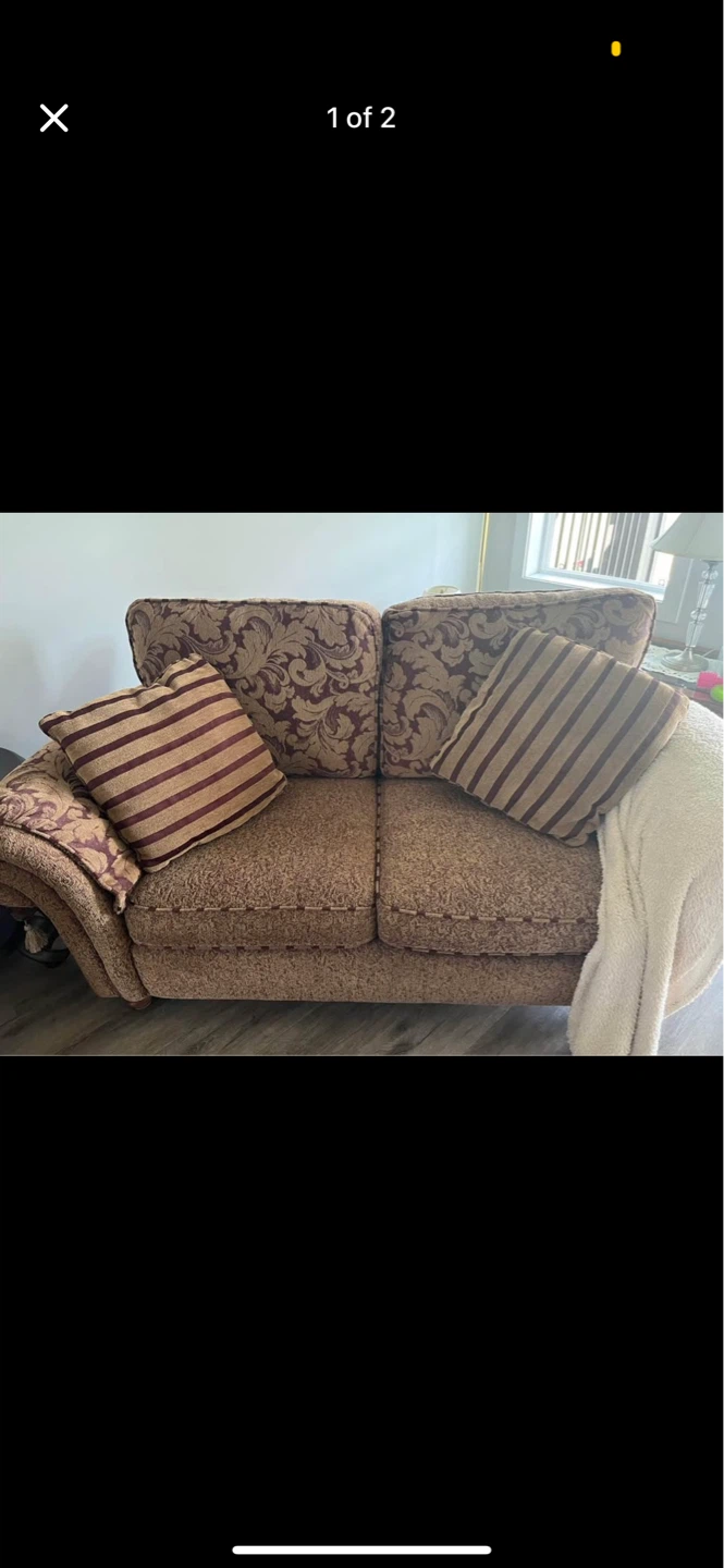 Brown Damask Sofa and  love seat